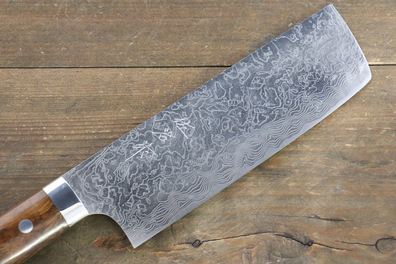 Takeshi Saji R2/SG2 Diamond Finish Damascus Nakiri Japanese Chef Knife 180mm with Iron Wood handle - Japanny - Best Japanese Knife