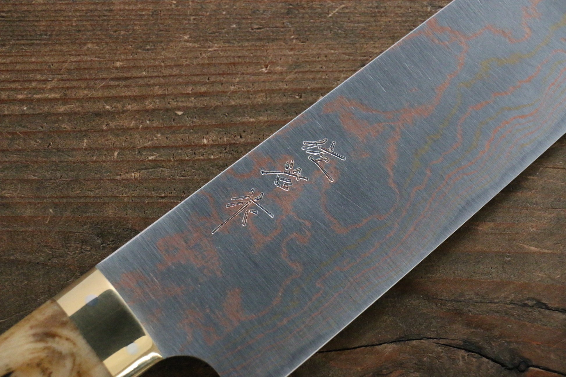 Takeshi Saji Blue Steel No.2 Colored Damascus Gyuto Japanese Knife 210mm with Brown Cow Bone  Handle - Japanny - Best Japanese Knife