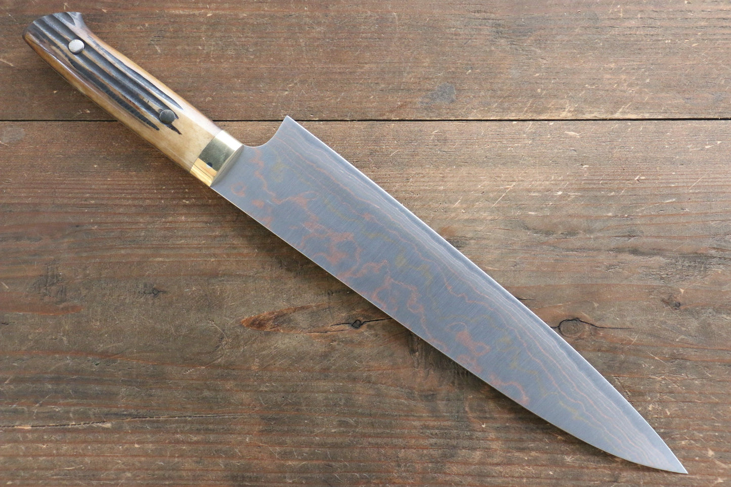 Takeshi Saji Blue Steel No.2 Colored Damascus Gyuto Japanese Knife 240mm with Brown Cow Bone  Handle - Japanny - Best Japanese Knife