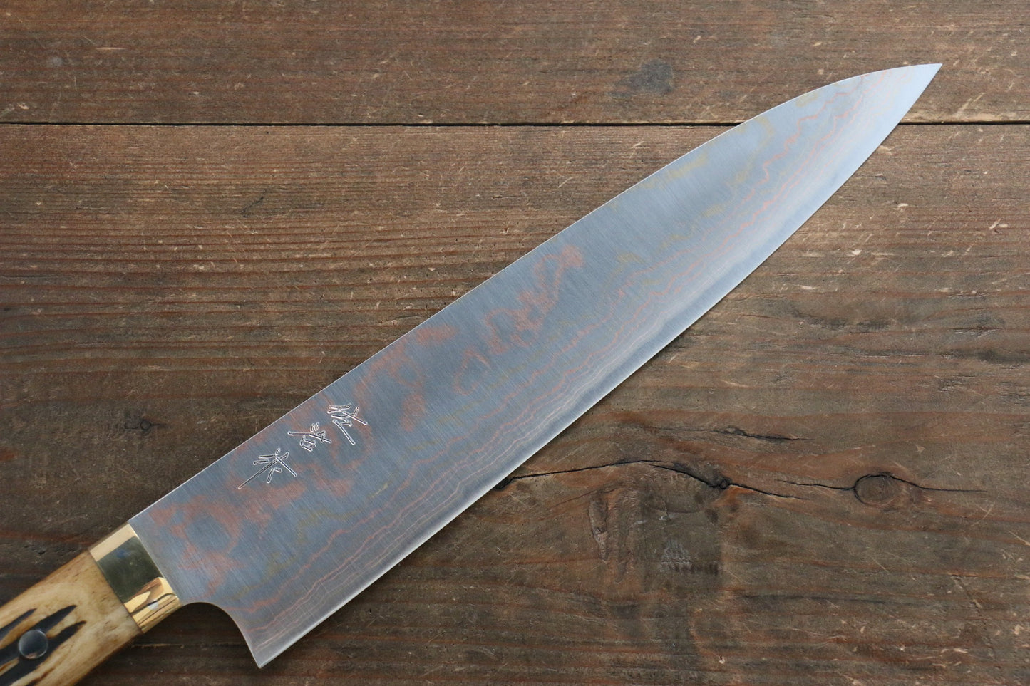 Takeshi Saji Blue Steel No.2 Colored Damascus Gyuto Japanese Knife 240mm with Brown Cow Bone  Handle - Japanny - Best Japanese Knife