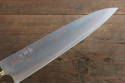 Takeshi Saji Blue Steel No.2 Colored Damascus Gyuto Japanese Knife 240mm with Brown Cow Bone  Handle - Japanny - Best Japanese Knife