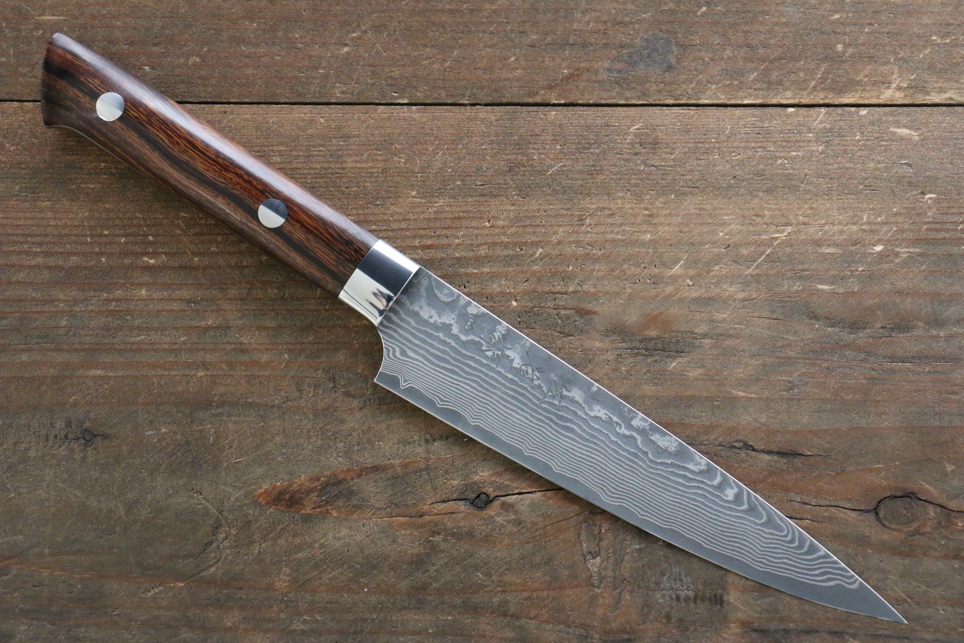 Takeshi Saji VG10 Black Damascus Petty-Utility Japanese Knife 135mm with Ironwood Handle - Japanny - Best Japanese Knife