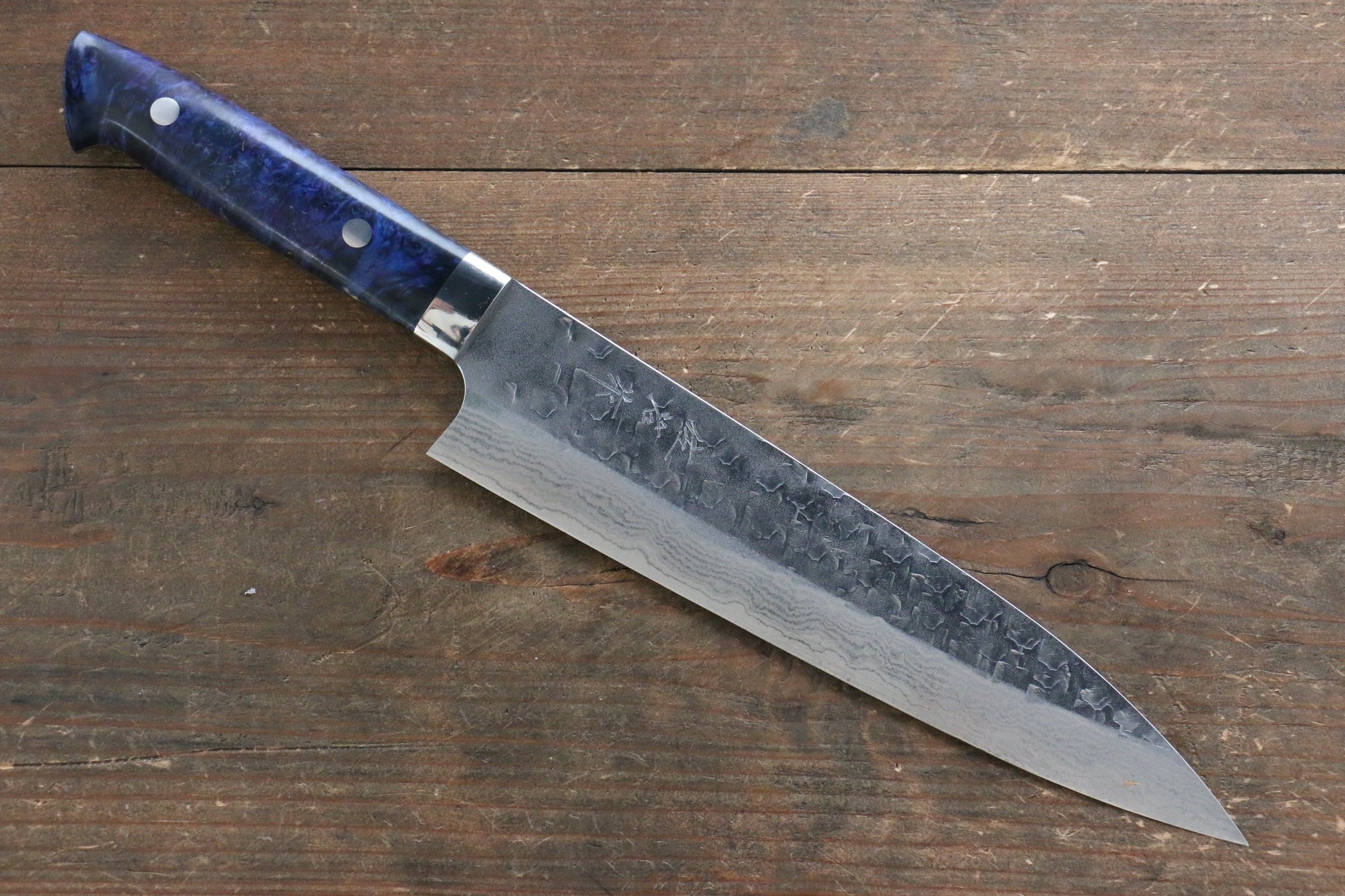 Takeshi Saji SRS13 Hammered Migaki Finished Gyuto Japanese Knife 210mm with Blue Marble Handle - Japanny - Best Japanese Knife