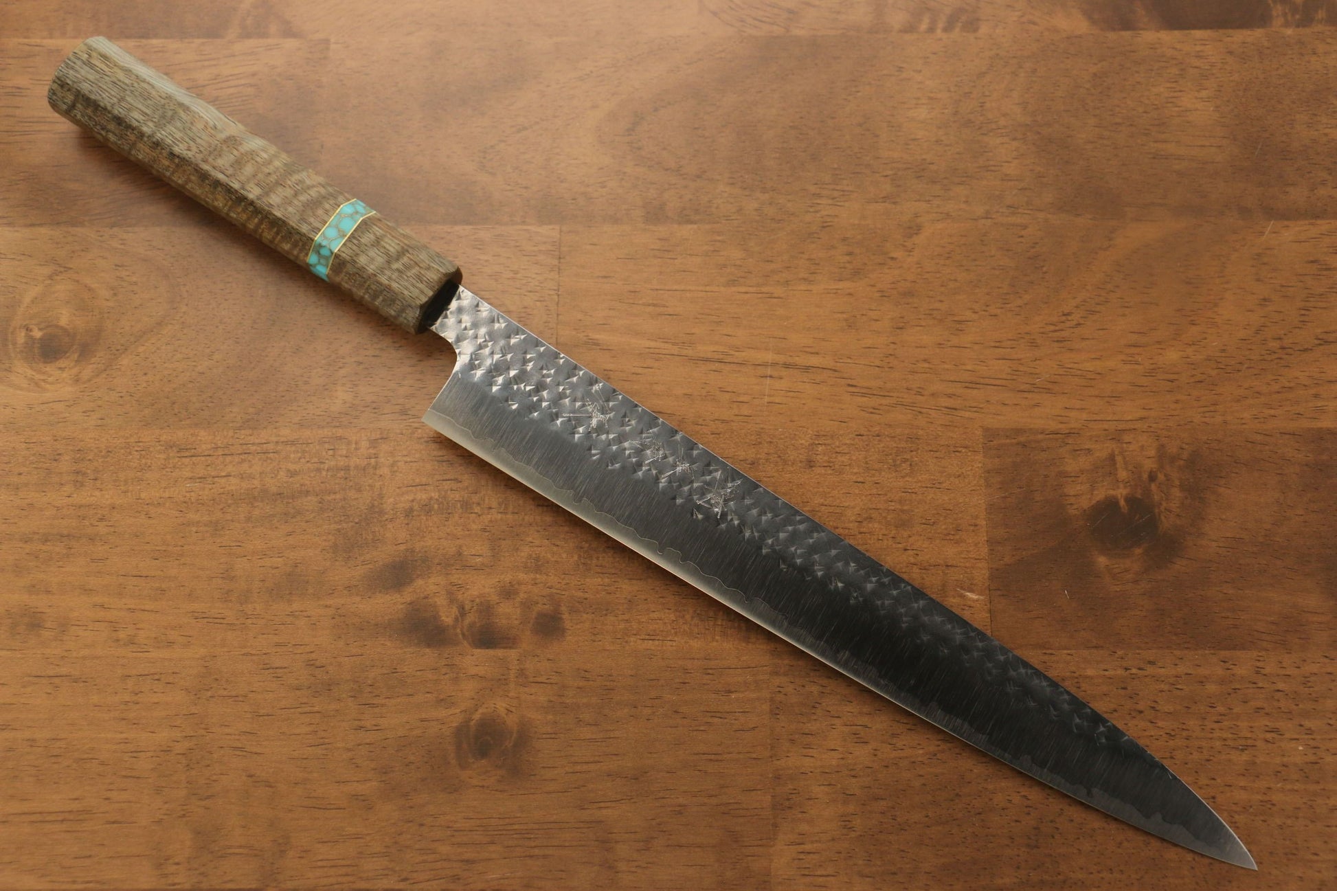 Yu Kurosaki Senko R2/SG2 Hammered Sujihiki Japanese Knife 270mm Maple(With turquoise ring Green) Handle - Japanny - Best Japanese Knife