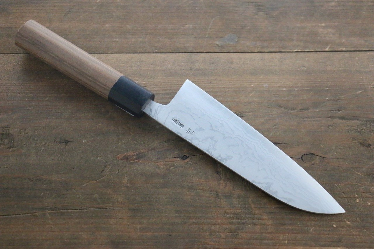 Shigeki Tanaka Blue Steel No.2  17 Layer Damascus Santoku Japanese Chef Knife 165mm with Walnut Handle - Japanny - Best Japanese Knife