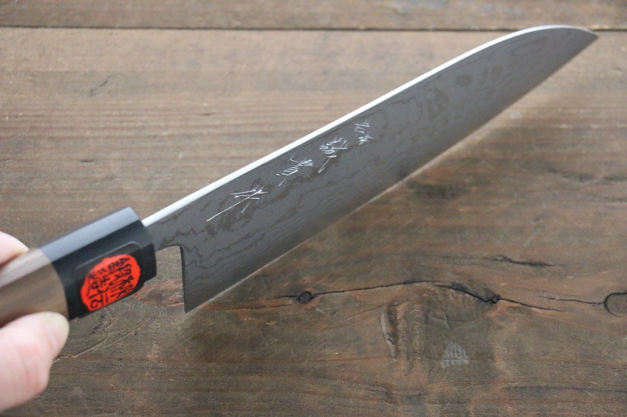 Shigeki Tanaka Blue Steel No.2  17 Layer Damascus Santoku Japanese Chef Knife 165mm with Walnut Handle - Japanny - Best Japanese Knife