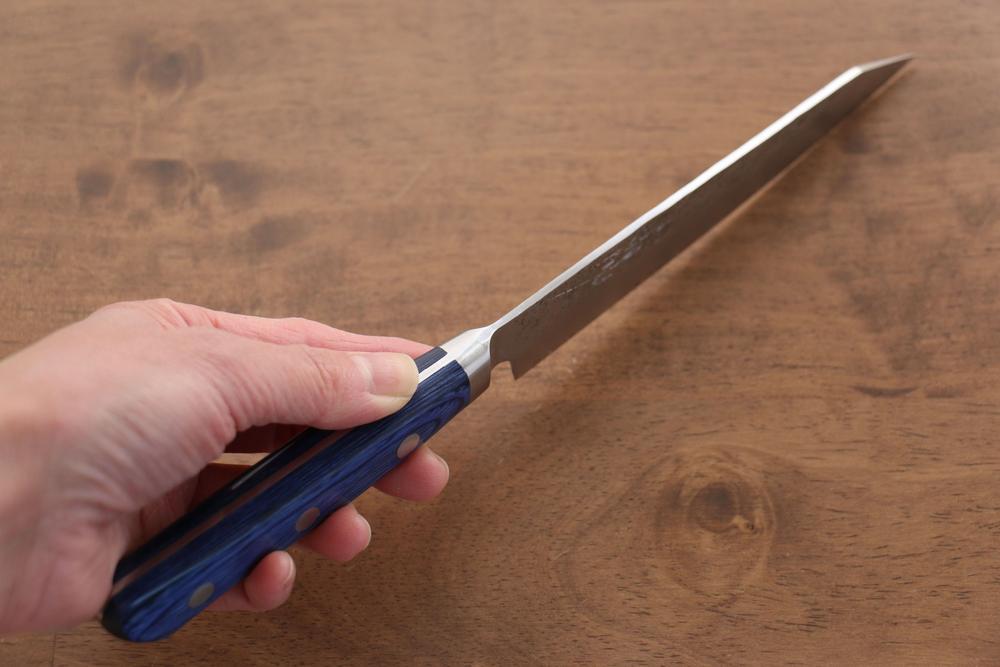 Bộ dao bếp đa năng Santoku 195mm (Kiritsuke) và dao nhỏ Petty 150mm thương hiệu thương hiệu Seisuke thép xanh No.2 kỹ nghệ truyền thống Nhật Nashiji