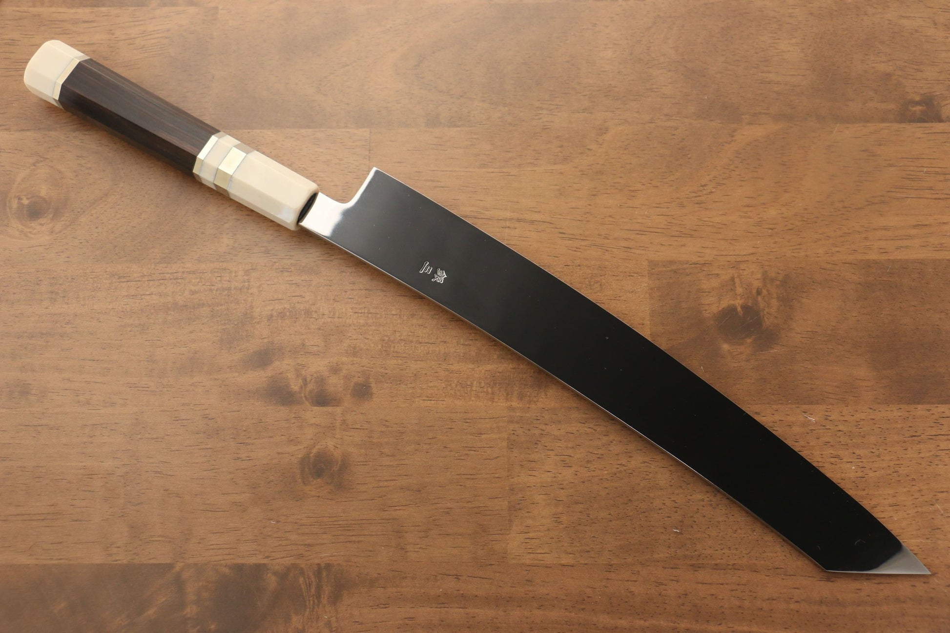 Jikko Silver Steel No.3 Mirrored Finish Kiritsuke Yanagiba Japanese Knife 300mm Ebony with Ring Handle - Japanny - Best Japanese Knife