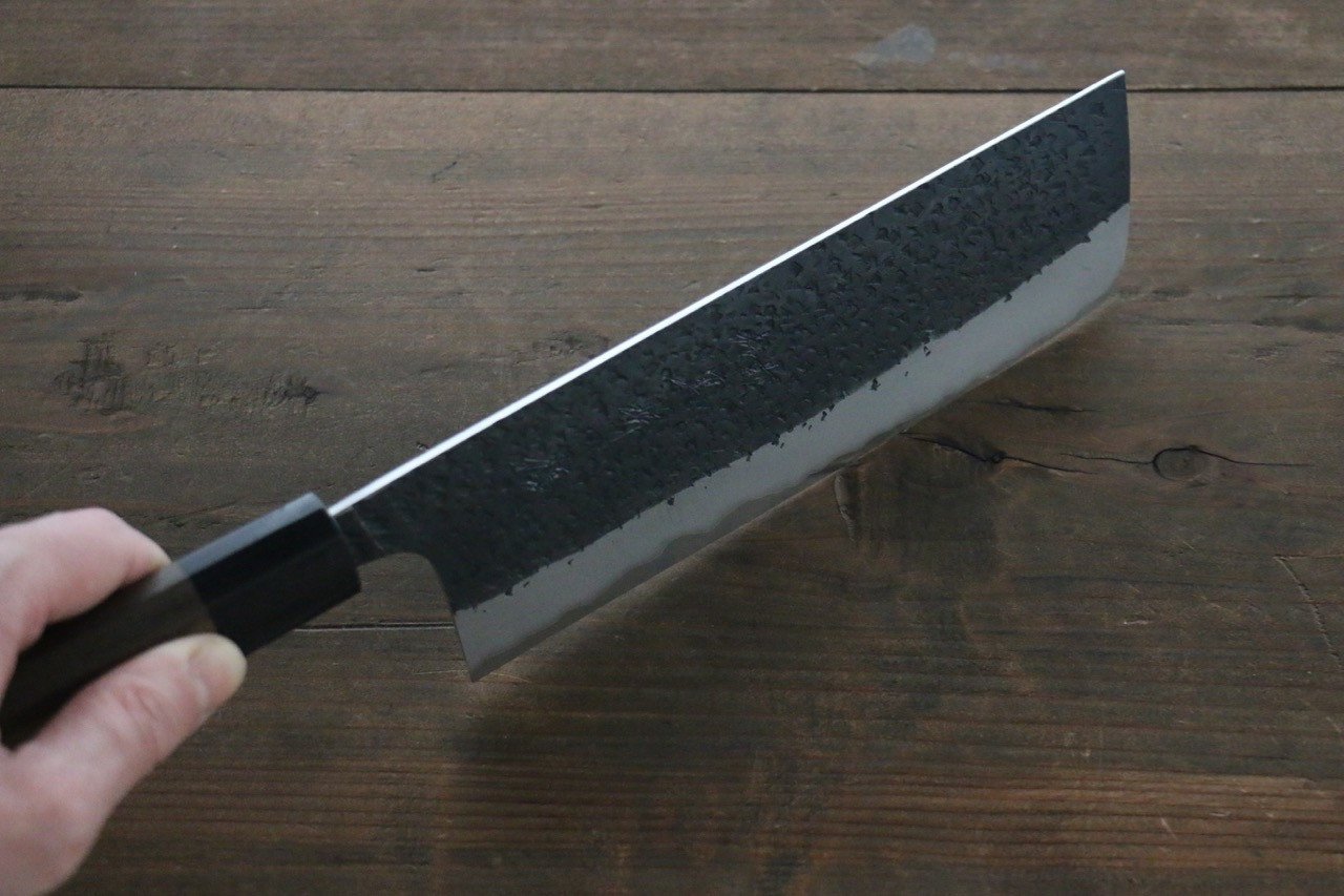 Yu Kurosaki Blue Super Clad Hammered Kurouchi Nakiri Japanese Chef Knife 180mm - Japanny - Best Japanese Knife