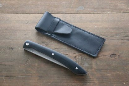 Saji R2 Black Damascus Folding Steak Knife 100mm with Black Micarta handle - Japanny - Best Japanese Knife