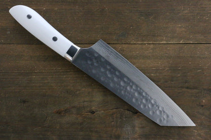 Takeshi Saji SRS13 Hammered Damascus Bunka Japanese Chef Knife 180mm with White Stone handle - Japanny - Best Japanese Knife