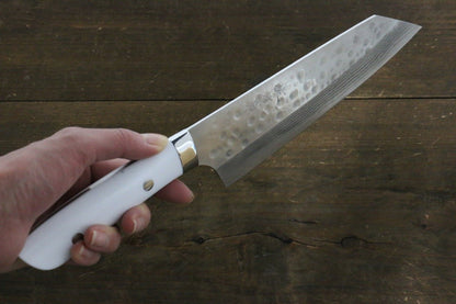 Takeshi Saji SRS13 Hammered Damascus Bunka Japanese Chef Knife 180mm with White Stone handle - Japanny - Best Japanese Knife