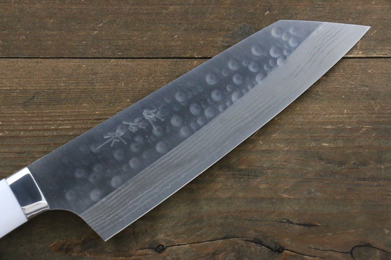 Takeshi Saji SRS13 Hammered Damascus Bunka Japanese Chef Knife 180mm with White Stone handle - Japanny - Best Japanese Knife