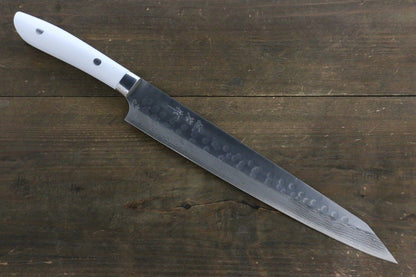 Takeshi Saji SRS13 Hammered Damascus Sujihiki Japanese Chef Knife 270mm with White Stone Handle - Japanny - Best Japanese Knife