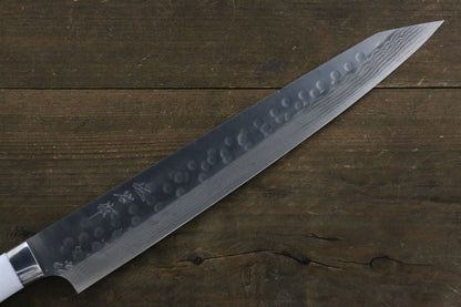 Takeshi Saji SRS13 Hammered Damascus Sujihiki Japanese Chef Knife 270mm with White Stone Handle - Japanny - Best Japanese Knife