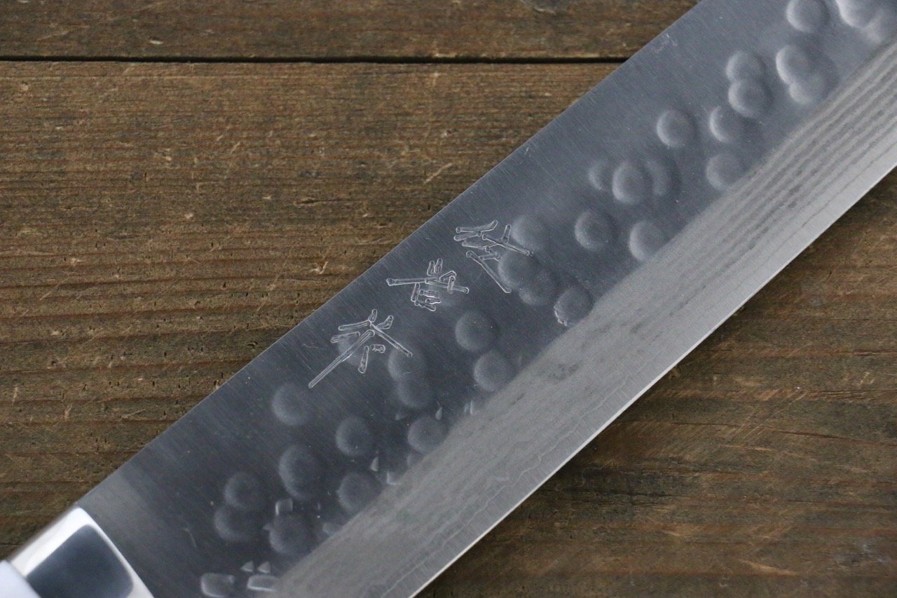 Takeshi Saji SRS13 Hammered Damascus Sujihiki Japanese Chef Knife 270mm with White Stone Handle - Japanny - Best Japanese Knife