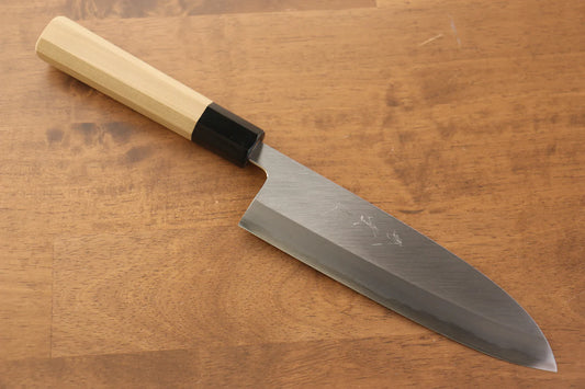 Thương hiệu Jikko Thép trắng No.2 Dao đa năng Santoku dao Nhật 180mm gỗ Mộc LanChuôi dao