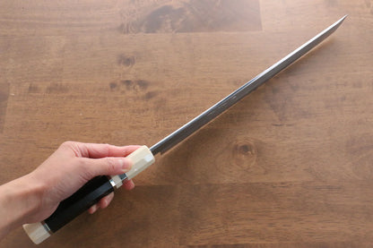 Thương hiệu Jikko Thép xanh Dao thái cá, shashimi chuyên dụng Yanagiba (cán tròn) dao Nhật 300mm chuôi dao gỗ Mun có đính vòng 2 bên
