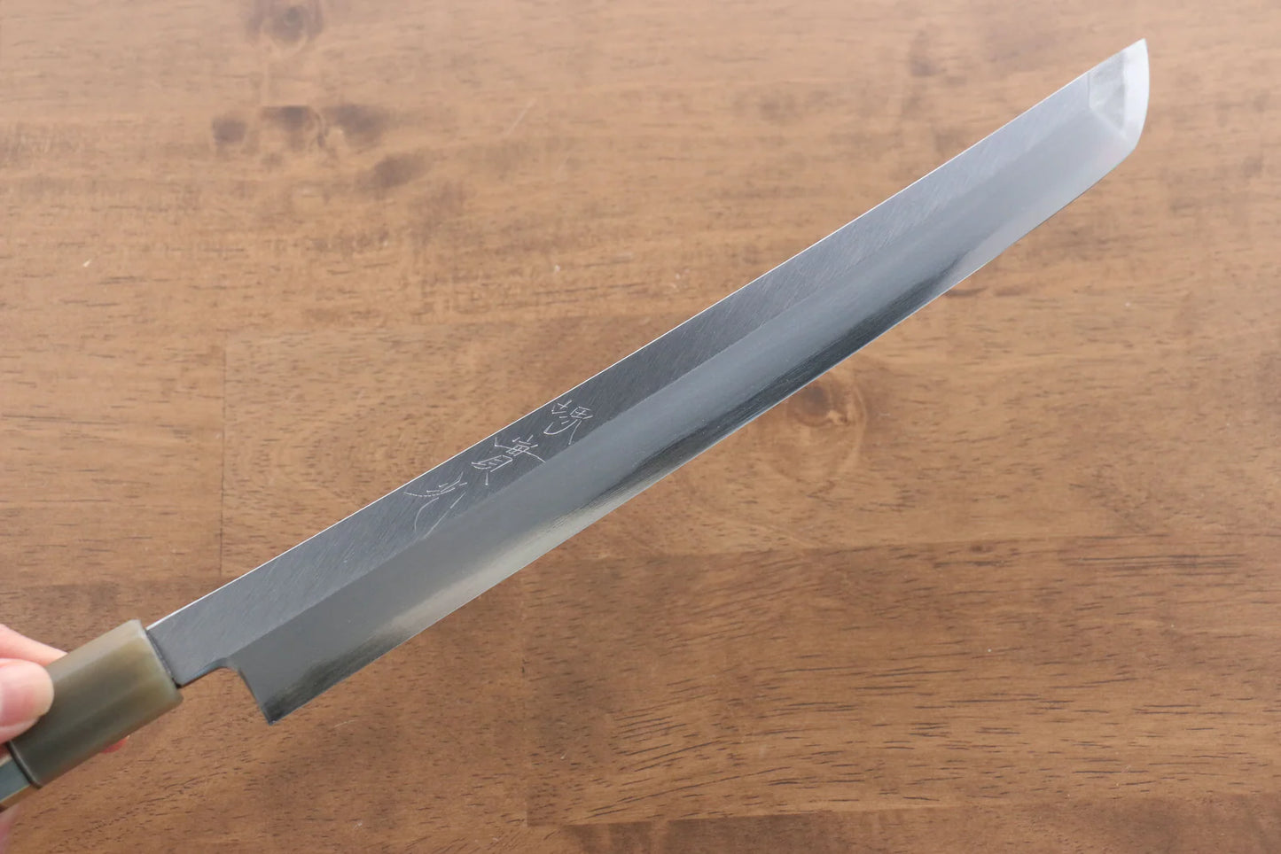 Thương hiệu Jikko Thép trắng Dao thái cá, shashimi chuyên dụng Yanagiba (cán tròn) dao Nhật 270mm gỗ Mun có đính vòng 2 bênChuôi dao