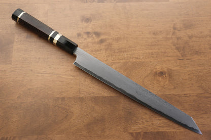 Thương hiệu Jikko Thép xanh  Thép Damascus Dao lọc gân chuyên dụng Sujihiki dao Nhật 270mm gỗ Mun có đính vòng 2 bênChuôi dao