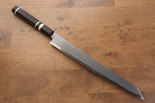 Thương hiệu Jikko Thép xanh  Thép Damascus Dao lọc gân chuyên dụng Sujihiki dao Nhật 300mm chuôi dao gỗ Mun có đính vòng 2 bên