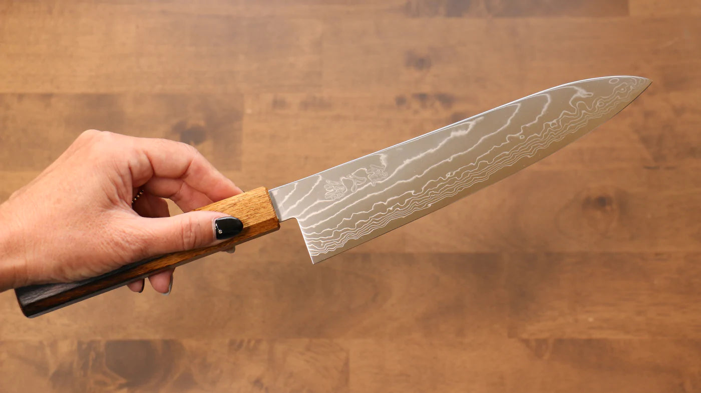Thương hiệu Kajin Thép Cobalt đặc biệt Thép Damascus Dao đa năng Gyuto dao Nhật 210mm chuôi dao gỗ Sồi cháy