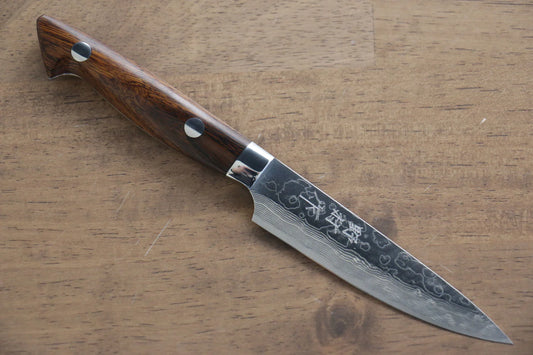 Thương hiệu Kazuo Nomura VG10 Thép Damascus Dao nhỏ đa năng Petty dao Nhật 100mm chuôi dao gỗ Lim