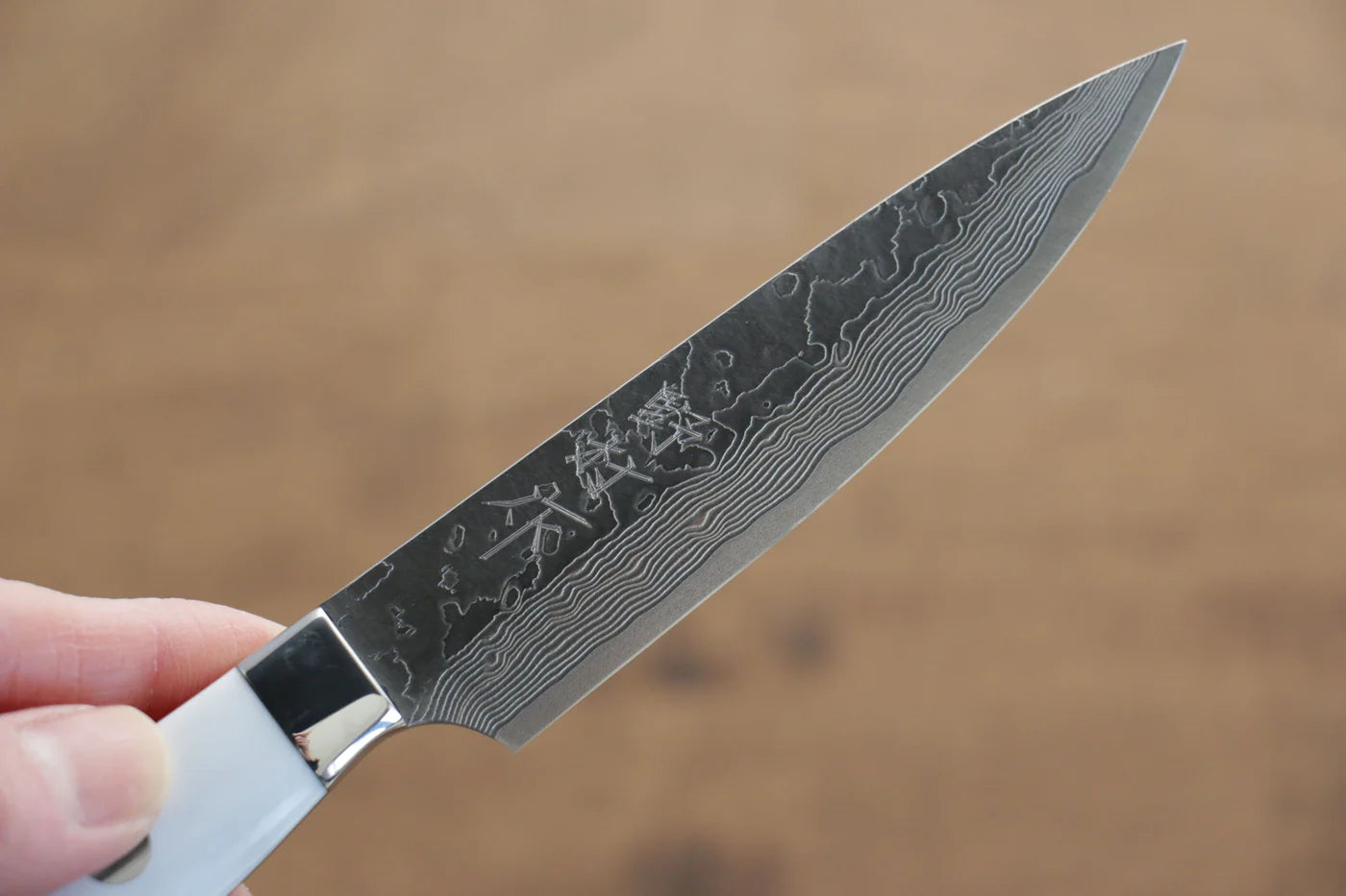 Thương hiệu Kazuo Nomura VG10 Thép Damascus Dao nhỏ đa năng Petty dao Nhật 100mm chuôi dao đá cẩm thạch nhân tạo trắng