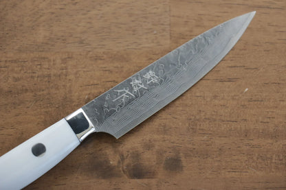 Thương hiệu Kazuo Nomura VG10 Thép Damascus Dao nhỏ đa năng Petty dao Nhật 100mm chuôi dao đá cẩm thạch nhân tạo trắng