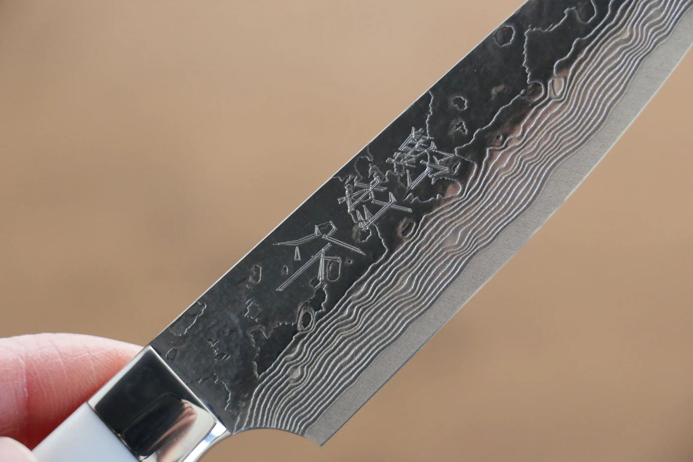 Thương hiệu Kazuo Nomura VG10 Thép Damascus Dao nhỏ đa năng Petty dao Nhật 100mm chuôi dao đá cẩm thạch nhân tạo trắng