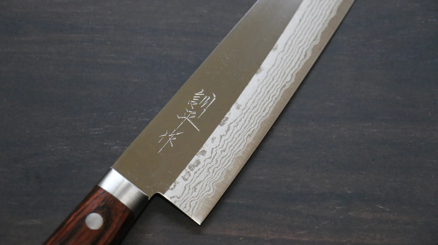 Thương hiệu Kunihira Thái Lưu Sairyu VG10 Đánh bóng Thép Damascus Dao đa năng Gyuto dao Nhật 180mm chuôi dao gỗ cây Gụ