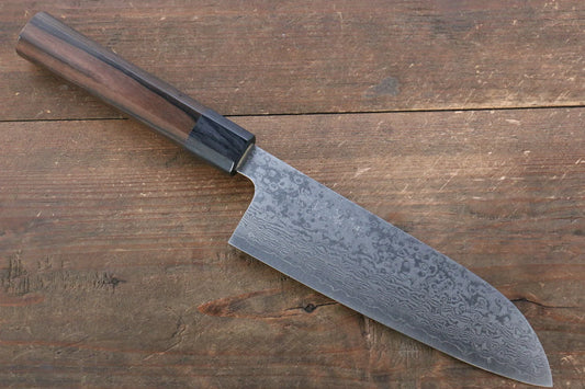 Hochwertiges japanisches Messer - Makoto Kurosaki Santoku Mehrzweckmesser VG10 Damaststahl 165 mm Ebenholzgriff