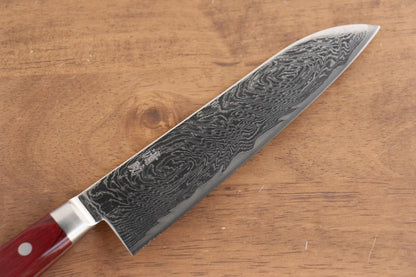 Marke Seisuke Nami AUS10 Santoku-Mehrzweckmesser aus verspiegeltem Damaststahl, japanisches Messer, 180 mm Griff aus rotem Sperrholz 