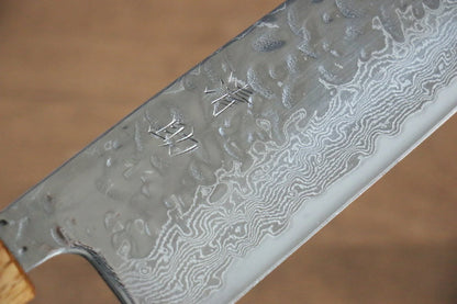 Dao đa năng Santoku thương hiệu Seisuke Tsukikage thép Damascus AUS10 dao rèn thủ công 170mm chuôi dao gỗ Sồi