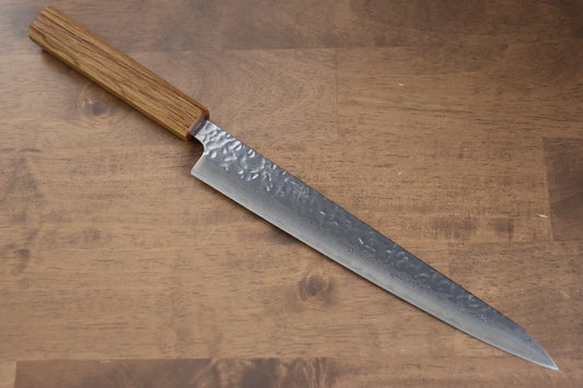 Thương hiệu Seisuke Tsukikage AUS10 Đánh bóng Thép Damascus rèn thủ công Dao lọc gân chuyên dụng Sujihiki dao Nhật 240mm chuôi dao gỗ Sồi