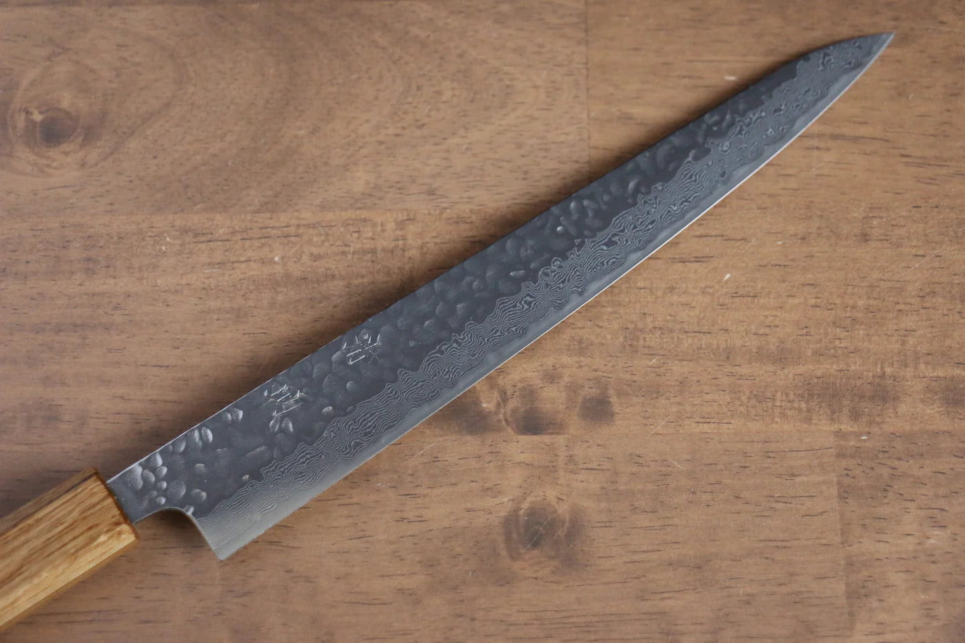 Thương hiệu Seisuke Tsukikage AUS10 Đánh bóng Thép Damascus rèn thủ công Dao lọc gân chuyên dụng Sujihiki dao Nhật 240mm chuôi dao gỗ Sồi