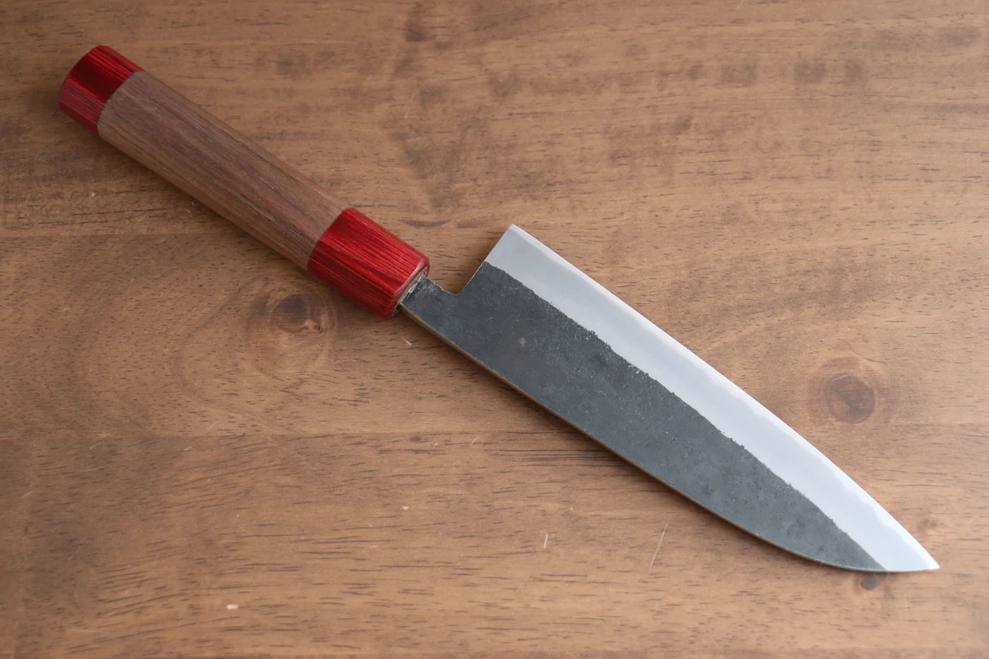 Thương hiệu Seisuke Kurumi Thép xanh  Kurouchi Dao đa năng Santoku dao Nhật 165mm chuôi dao gỗ cây óc chó (có vòng đỏ ở cả hai mặt)