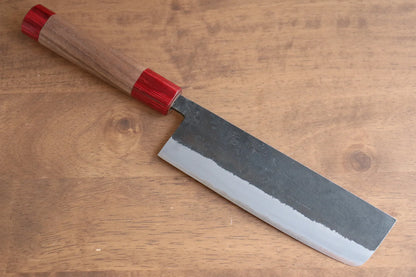Marke Seisuke Kurumi Kurouchi blauer Stahl Spezialisiertes Obst- und Gemüsemesser Usuba Japanisches Messer 165 mm Griff aus Walnussholz (mit roten Ringen auf beiden Seiten)