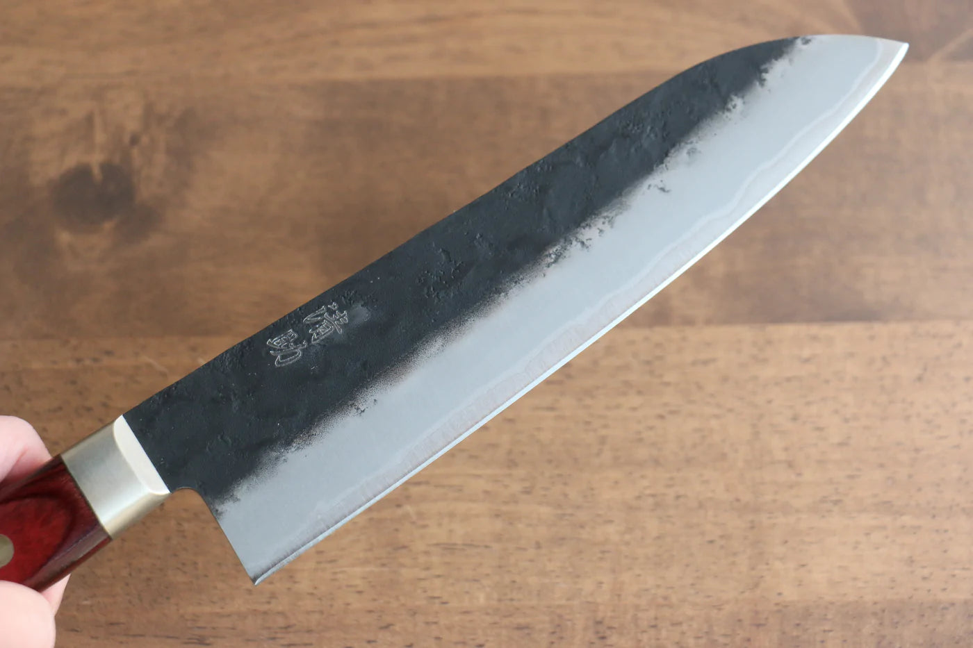 Thương hiệu Seisuke Kuronashi Thép siêu xanh Kỹ nghệ truyền thống Nhật Nashiji Kurouchi Dao đa năng Santoku dao Nhật 180mm chuôi dao gỗ ép đỏ
