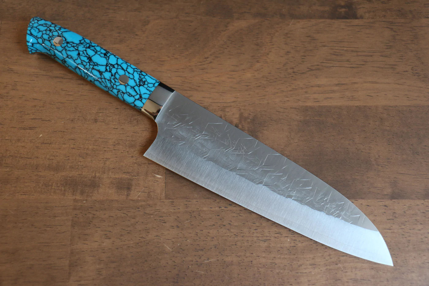 Thương hiệu Takeshi Saji SRS 13 Rèn thủ công Dao đa năng Santoku dao Nhật 180mm chuôi dao làm từ đá Ngọc Lam xanh  dương