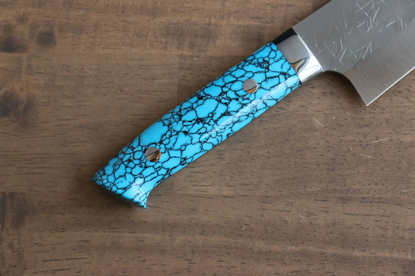 Thương hiệu Takeshi Saji SRS 13 Rèn thủ công Dao đa năng Santoku dao Nhật 180mm chuôi dao làm từ đá Ngọc Lam xanh  dương