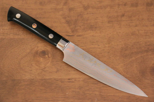 Thương hiệu Takeshi Saji Thép xanh No.2 Thép Damascus có màu  Dao nhỏ đa năng Petty dao Nhật 135mm chuôi dao làm từ Micarta đen