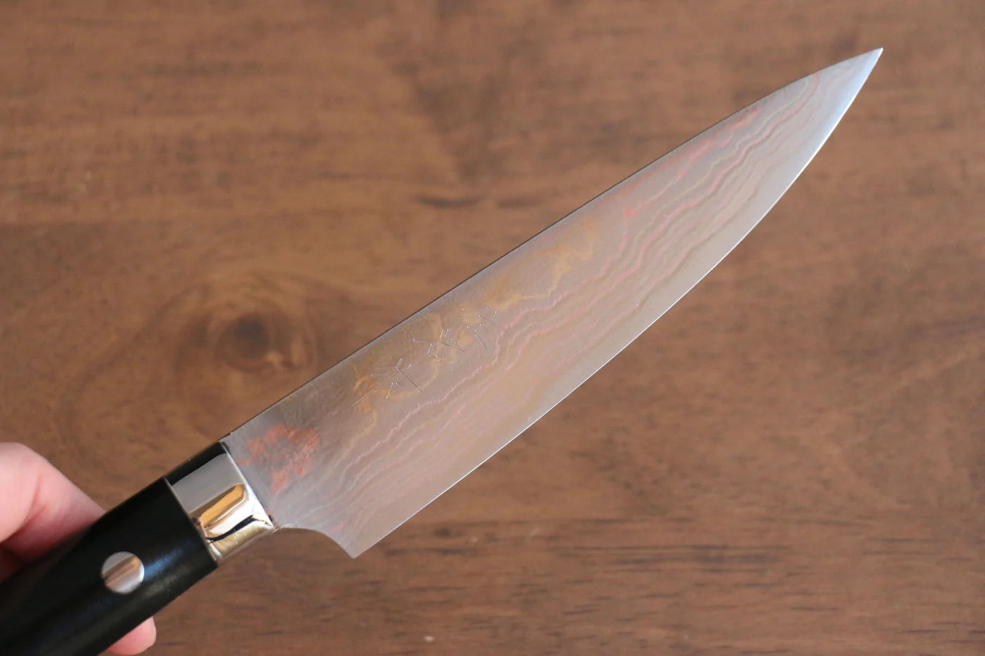 Thương hiệu Takeshi Saji Thép xanh No.2 Thép Damascus có màu  Dao nhỏ đa năng Petty dao Nhật 135mm chuôi dao làm từ Micarta đen