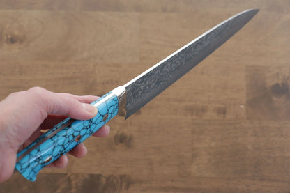 Thương hiệu Takeshi Saji R2/SG2 Thép Damascus đen Dao đa năng Gyuto dao Nhật 210mm chuôi dao làm từ đá Ngọc Lam