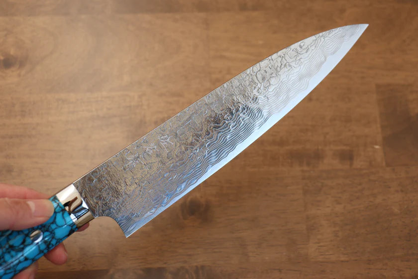 Thương hiệu Takeshi Saji R2/SG2 Lớp hoàn thiện Kim cương Dao đa năng Gyuto dao Nhật 210mm chuôi dao làm từ đá Ngọc Lam xanh  dương