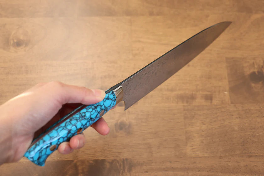 Thương hiệu Takeshi Saji R2/SG2 Lớp hoàn thiện Kim cương Dao đa năng Gyuto dao Nhật 210mm chuôi dao làm từ đá Ngọc Lam xanh  dương