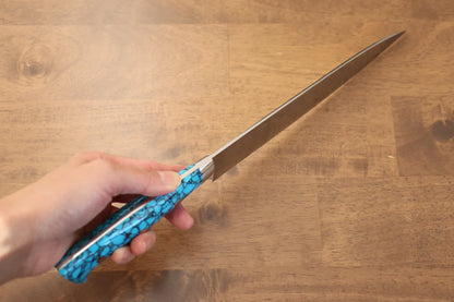 Thương hiệu Takeshi Saji R2/SG2 Lớp hoàn thiện Kim cương Dao đa năng Gyuto dao Nhật 210mm chuôi dao làm từ đá Ngọc Lam xanh  dương