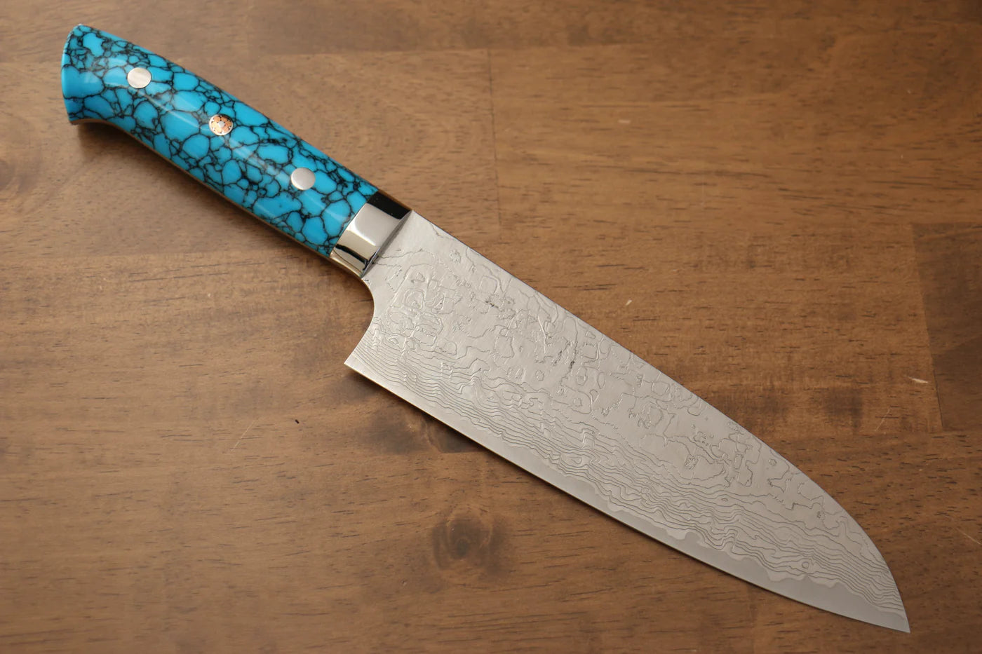 Thương hiệu Takeshi Saji R2/SG2 Lớp hoàn thiện Kim cương Dao đa năng Santoku dao Nhật 180mm chuôi dao làm từ đá Ngọc Lam xanh  dương