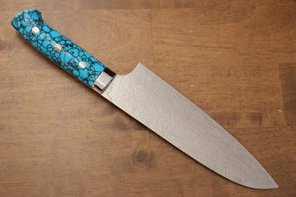 Thương hiệu Takeshi Saji R2/SG2 Lớp hoàn thiện Kim cương Dao đa năng Santoku dao Nhật 180mm chuôi dao làm từ đá Ngọc Lam xanh  dương