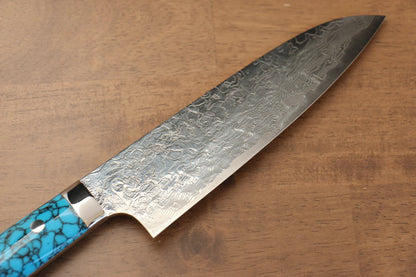 Thương hiệu Takeshi Saji R2/SG2 Lớp hoàn thiện Kim cương Dao đa năng Santoku dao Nhật 180mm chuôi dao làm từ đá Ngọc Lam xanh  dương